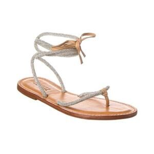 Schutz Kittie Glam Casual Flat Sandals Women's Silver/Beige Size US7.5B EU37.5